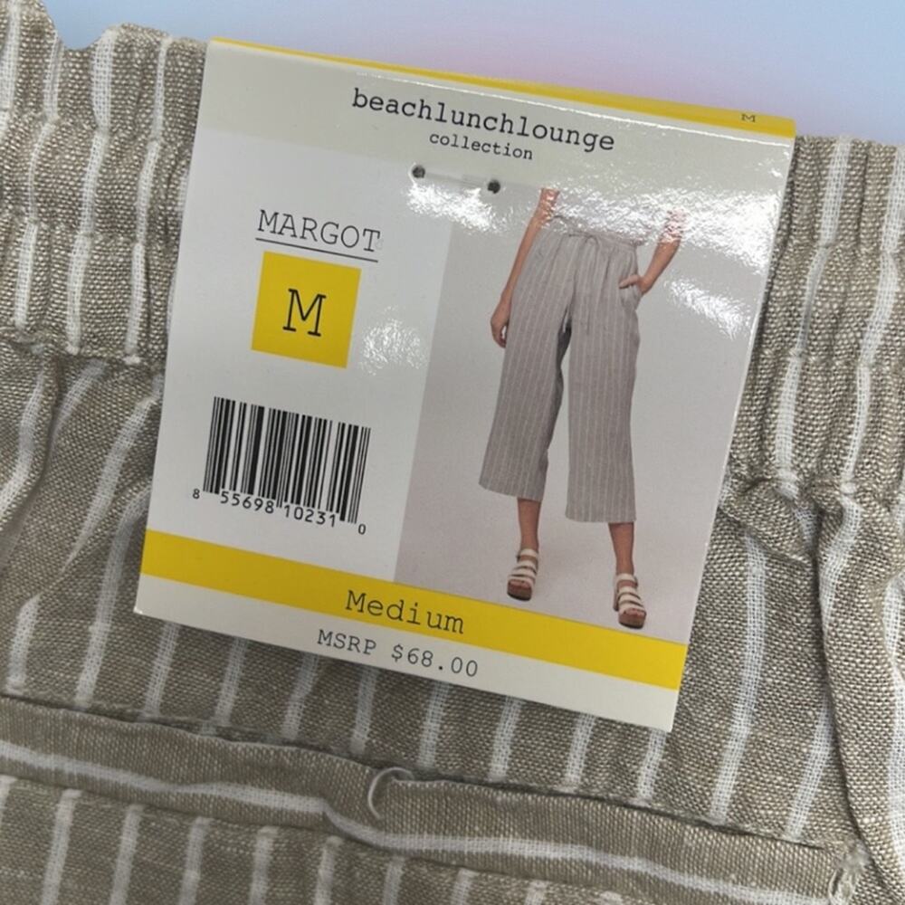 BEACH LUNCH LOUNGE Women’s Medium Tan White Stripe Linen Blend Capri Pant - Picture 4 of 4